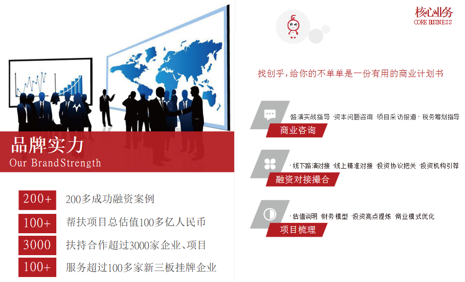 为创业者提供商业计划书制作、项目打磨、商业咨询、融资对接等一体化资本服务(图8)